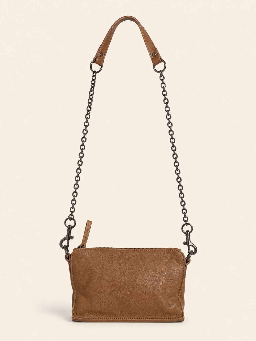 Liebeskind Berlin Leather Crossbody Bag Taupe Cognac Chain Strap Mini Crossbody